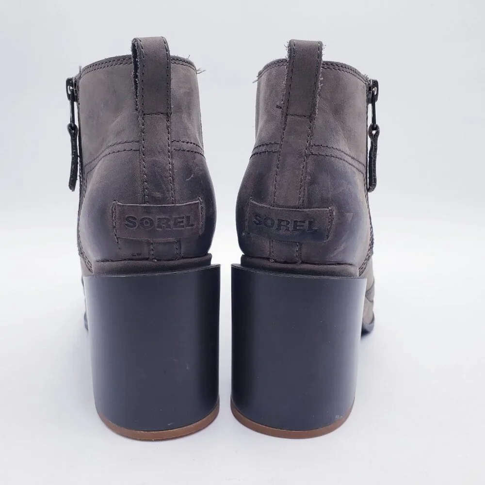 Sorel Blake Ankle Bootie‎ Platform Chunky Block Heel Side Zip Quarry Size 9.5